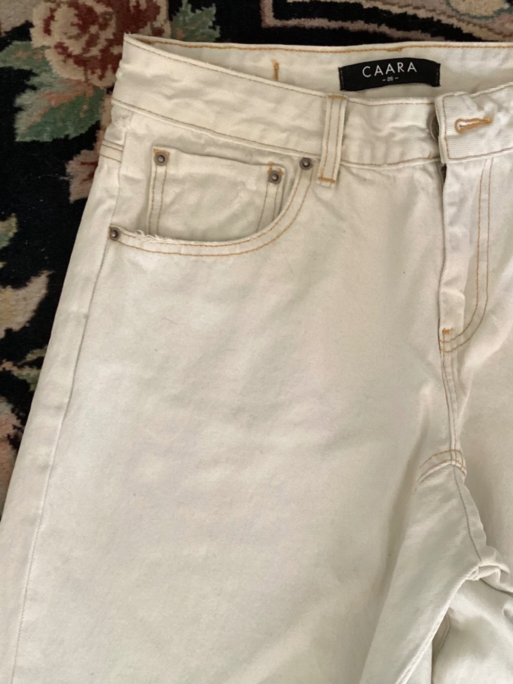 CAARA COTTON DISTRESSED PALAZZO JEANS - CREAM WITH GOLD STITCHING - SIZE 26EU
